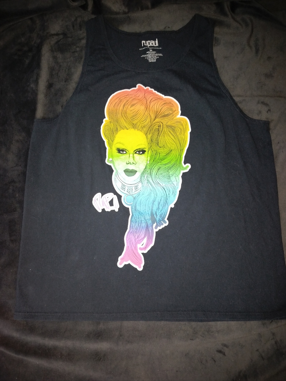 Rare Ru Paul RuPaul Glam Rainbow 100% Cotton Official Black Loose Tank Top - 2XL